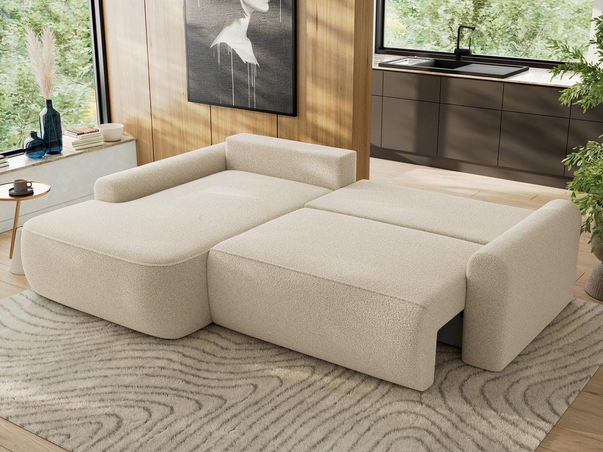 ECKSCHLAFSOFA CUBO L Beige Boucle - links - Beige/Schwarz, Kunststoff/Textil (273/187cm) - MKS