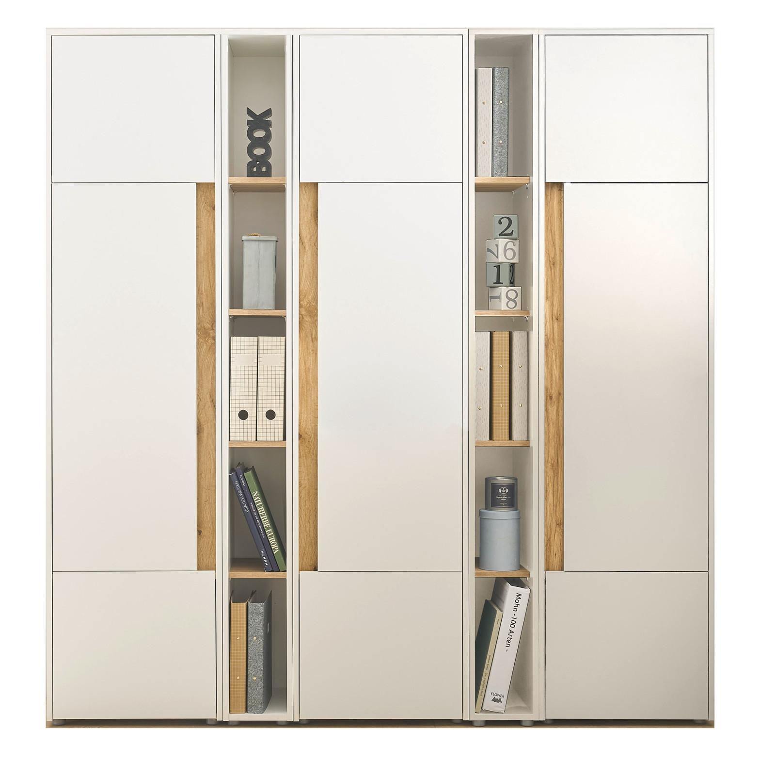 AKTENSCHRANK Set 5-teilig weiß matt, Eiche Wotan 190 x 200 cm, Schrank-Regal-Kombination mit 25 Fächern - Eichefarben/Eiche Wotan, Holz/Holzwerkstoff (190/200/40cm) - Furn.Design