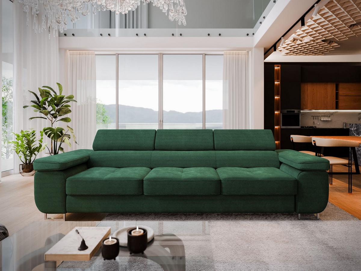 BETTSOFA MOSINE Grün Kordstoff mit Schlaffunktion - Grün, Textil (281/87/98cm) - MASSENO