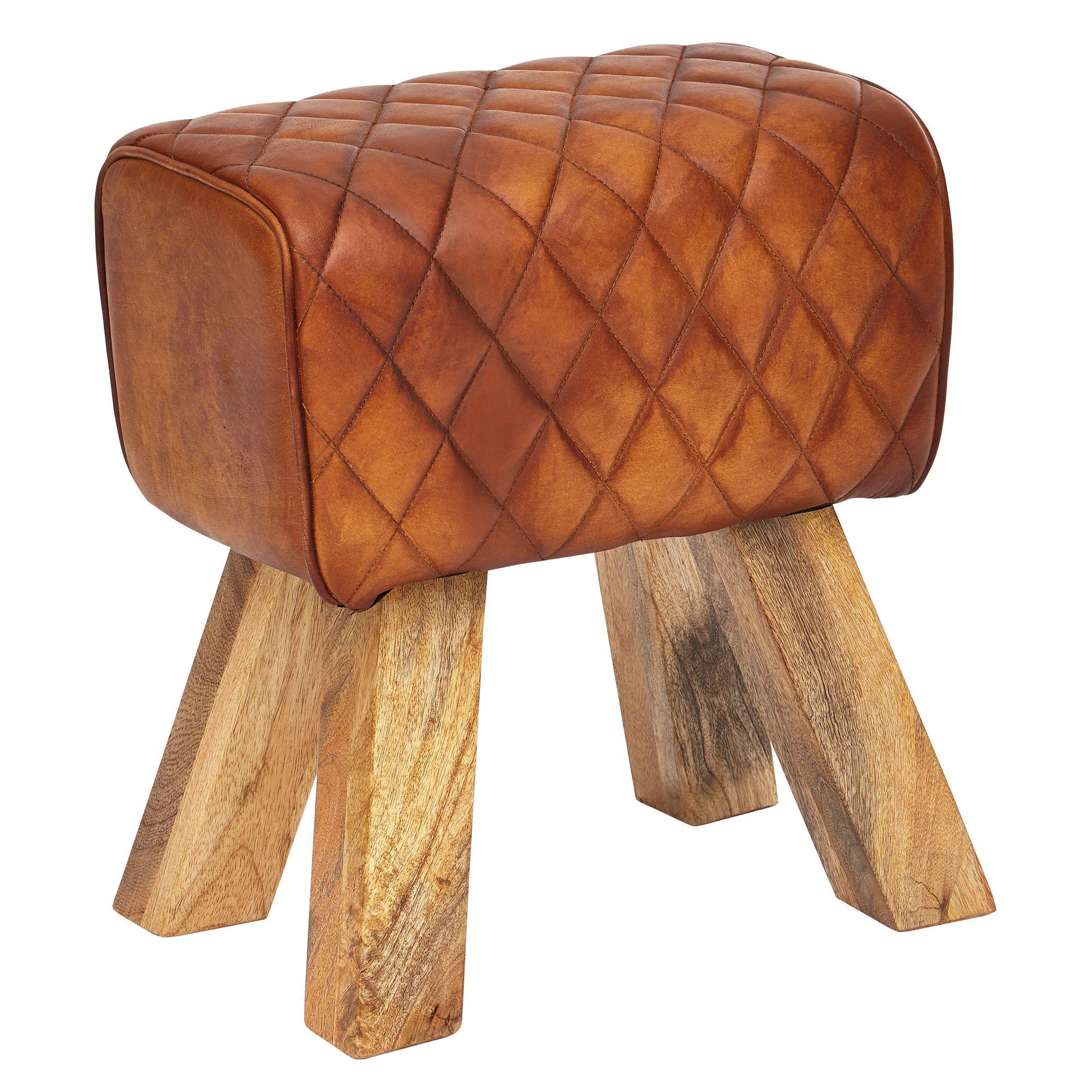 SITZHOCKER – Echtleder/Massivholz, 40x48x27 cm, Turnbock-Design - Braun, Leder/Holz (40/48/27cm) - KADIMA DESIGN