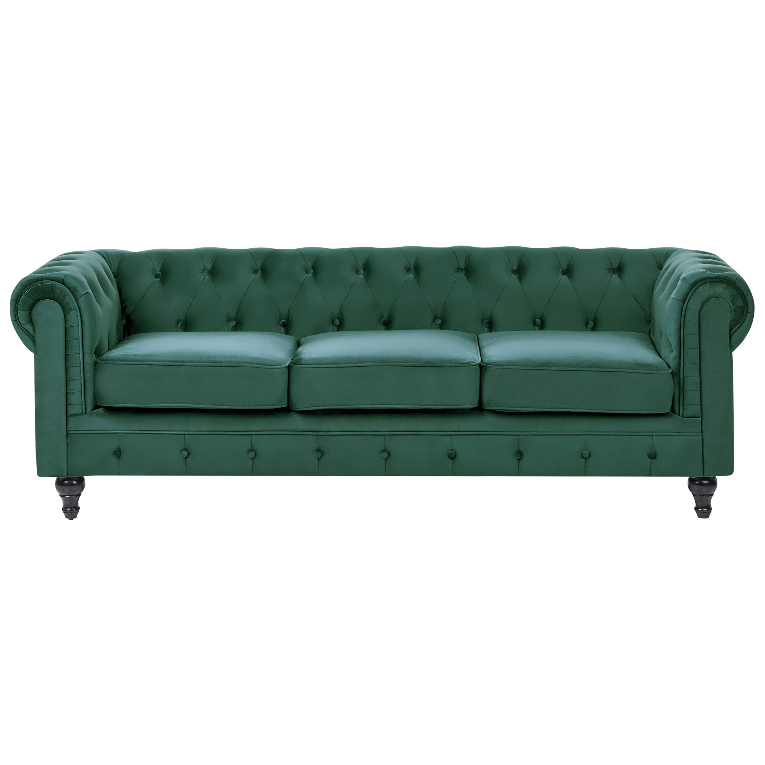 3-SITZER-SOFA Samtstoff Grün Chesterfield - Hellgrün, Textil (202/70/75cm) - Beliani