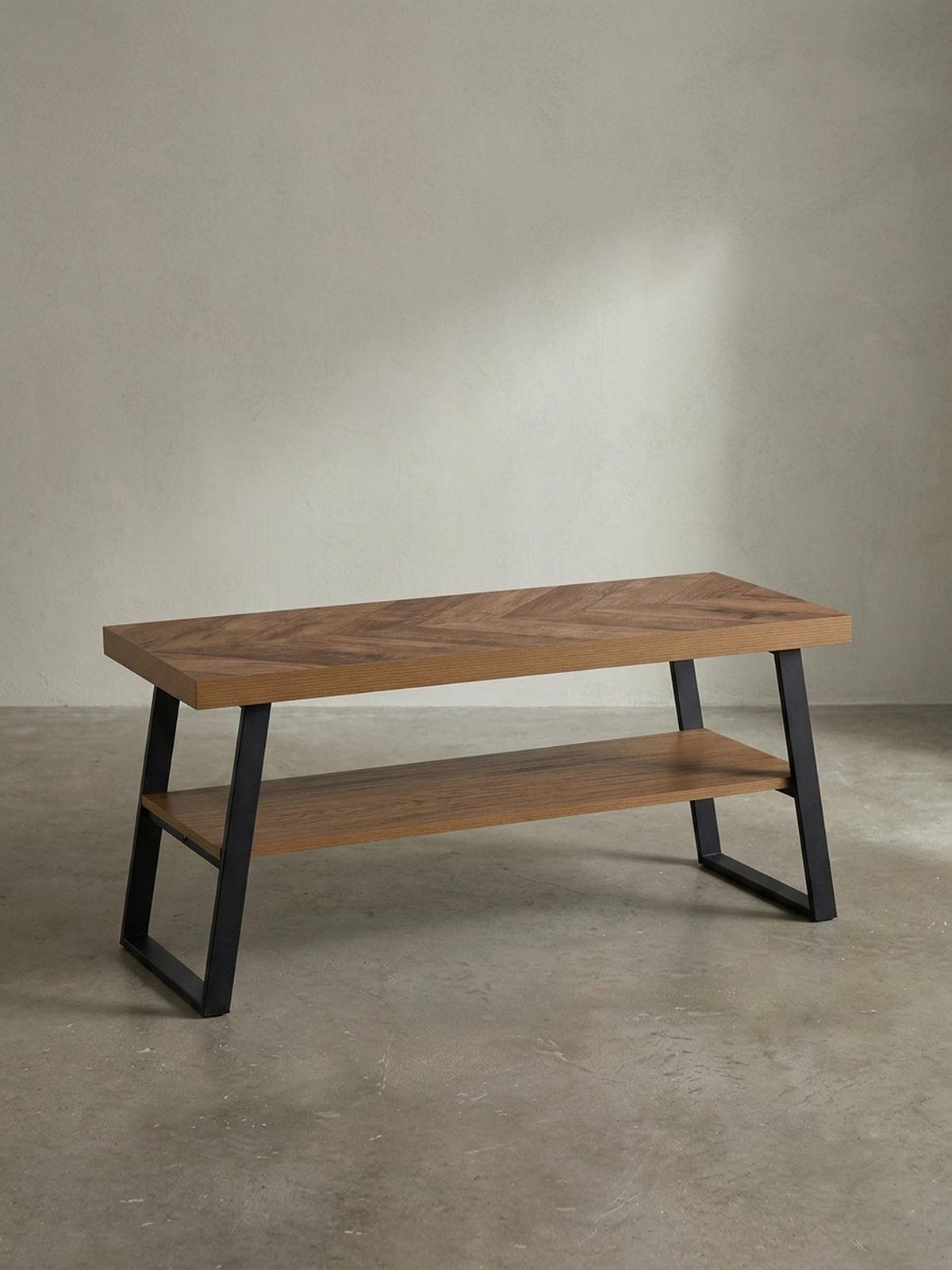 SCHUHBANK – 100x41x40 cm, Eiche-Dekor, Fischgrät, mit Ablage - Schwarz/Braun, Holz/Holzwerkstoff (100/41/40cm) - KADIMA DESIGN