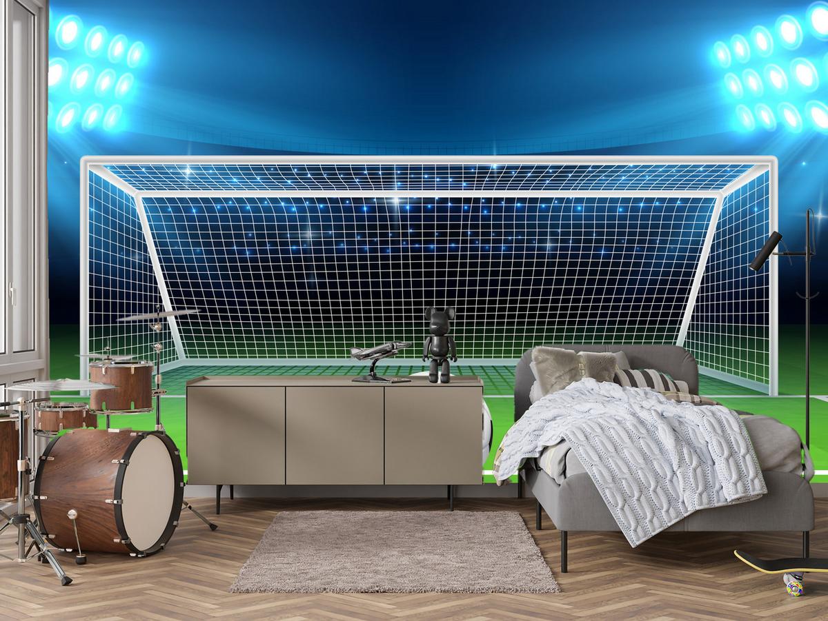 FOTOTAPETE für Jugendzimmer Elfmeter Schuss Linie Fußball 500x350 - Blau/Schwarz, Papier (500/350cm) - Muralo