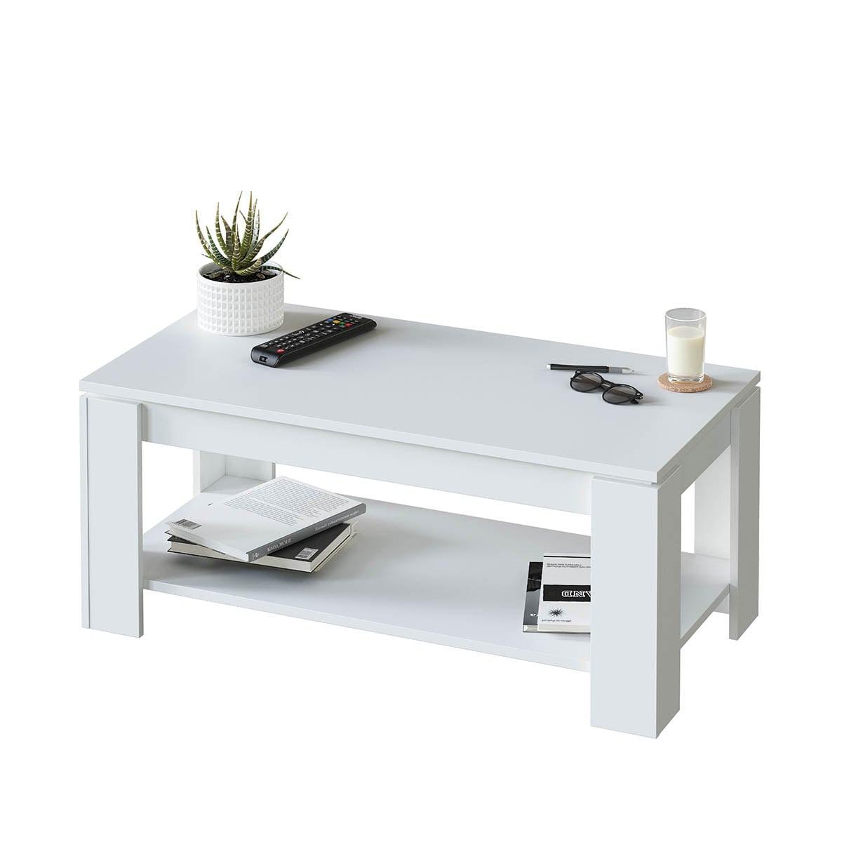 COUCHTISCH mit hochklappbarer Tischplatte L102 cm - Ambit - Weiß, Holzwerkstoff (8.3/50/43cm) - Calicosy