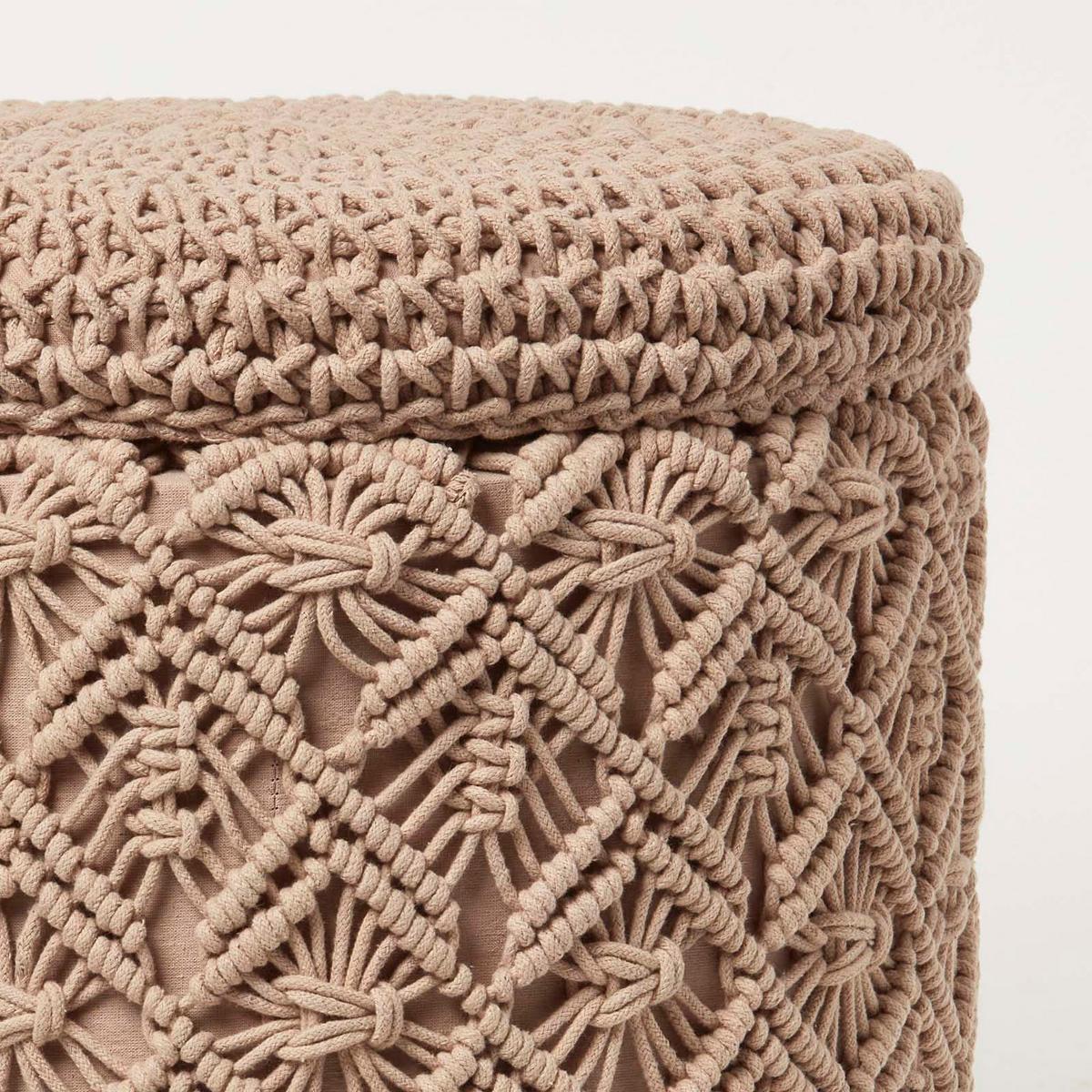 MAKRAMEE-HOCKER mit Stauraum Indy braun, 41/41/43 cm - Hellbraun, Textil (41/43/41cm) - Homescapes