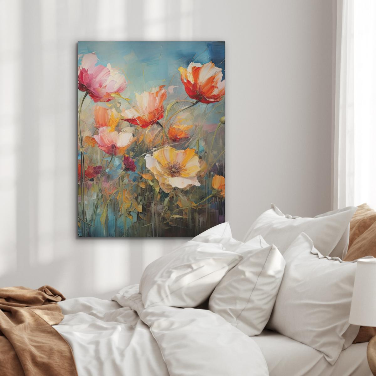 AKUSTIKBILD Blumen - Aquarell - Kunst - Botanisch - Natur Wandbilder 60x80 cm - Orange, Kunststoff (60/80/0.9cm) - MuchoWow