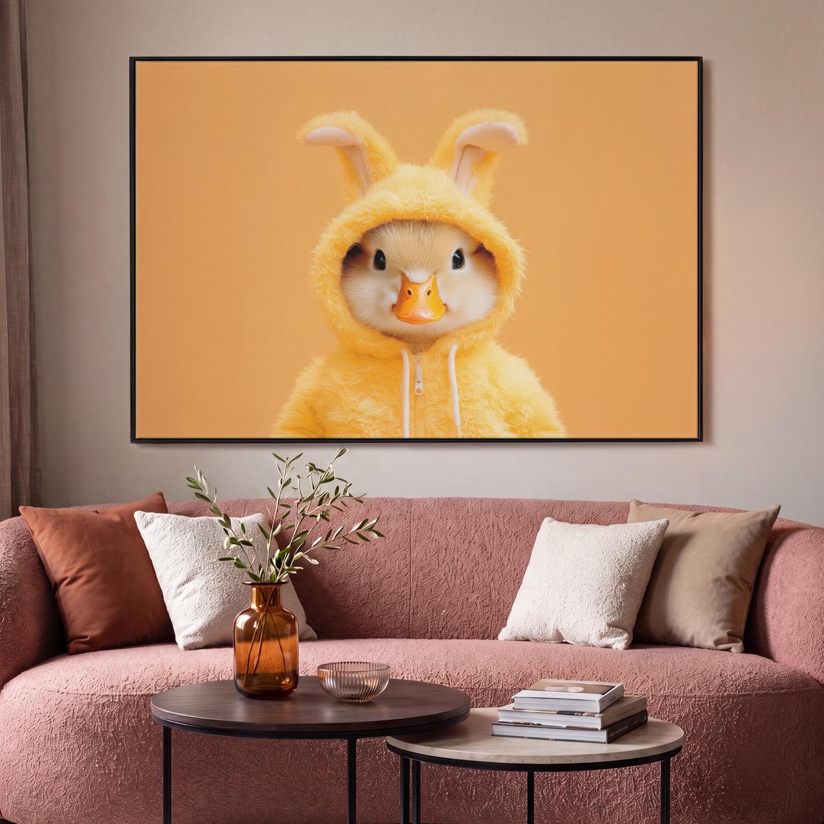LEINWAND Bilder mit Rahmen - Osterhase - Kostüm - Ente - 150x100 - Gelb, Textil (150/100cm) - MuchoWow