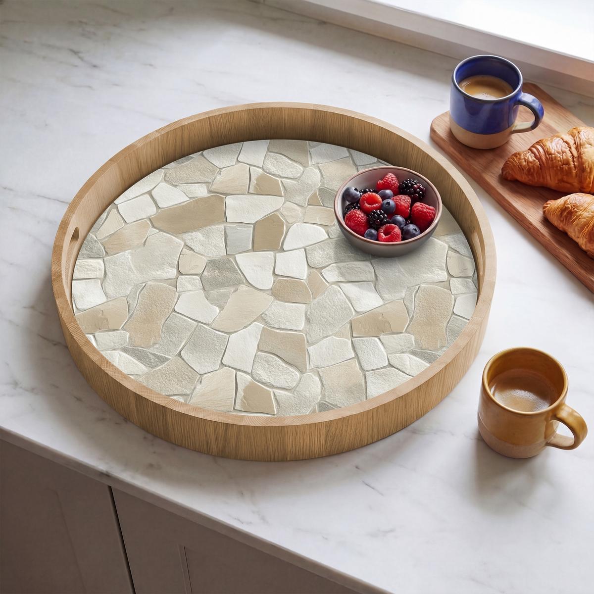 TABLETT Mosaik - Steine - Beige 50x50 cm - Beige, Holz (50/5/5cm) - OnlyWow