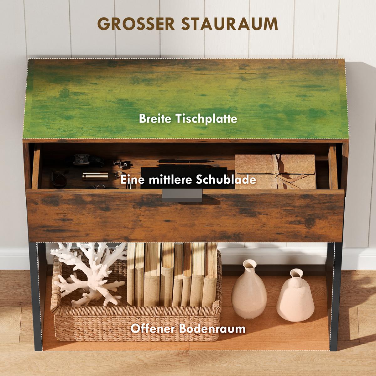 KONSOLENTISCH Spanplatte Stahl Rustikal-Braun - Schwarz/Braun, Holzwerkstoff/Metall (80/30/76cm) - HOMCOM