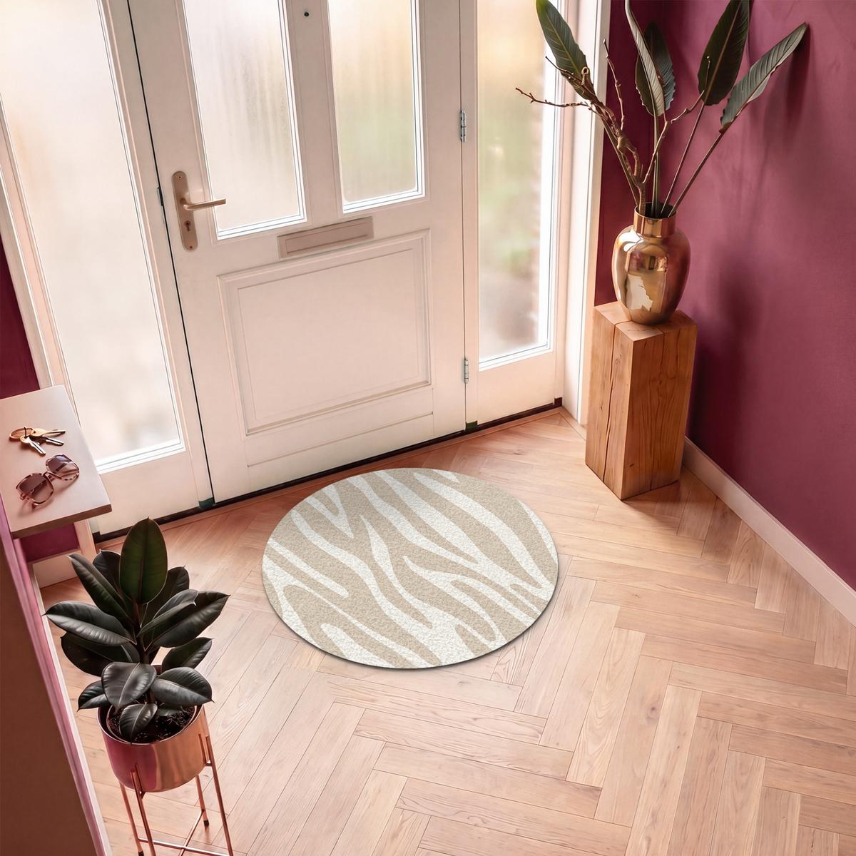 FUSSMATTE Zebramuster - Beige - Weiß - Tiermuster Schmutzfänger 90x90 cm - Beige, Kunststoff (90/0.4cm) - MuchoWow