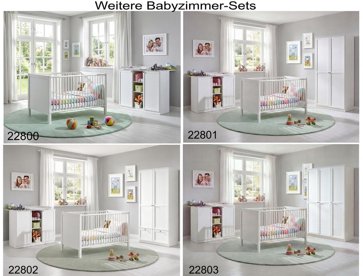 BABYZIMMER-SET 3-teilig: Babybett & Wickelkommode & Kleiderschrank 3-türig mit Schubladen B135/H200/T58 cm, Soft-Close, Landhausstil Weiß / 22804 - Silberfarben/Weiß, Holzwerkstoff/Metall (76/83/146cm) - luma-home
