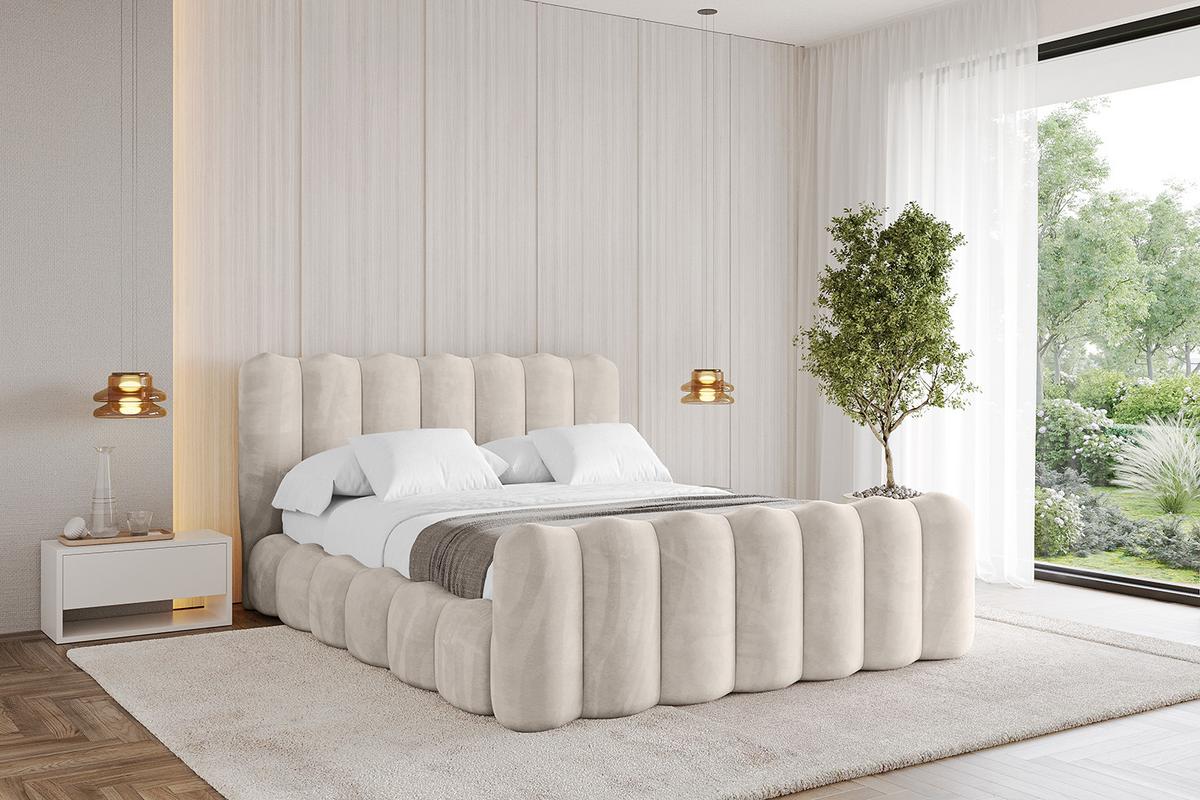 POLSTERBETT mit Bettkasten, Fußteil und Lattenrost, Bett mit Matratze H3/H4 - SORA-Z 180x200 Beige - Beige, Holzwerkstoff/Textil (180/200cm) - ALTDECOR