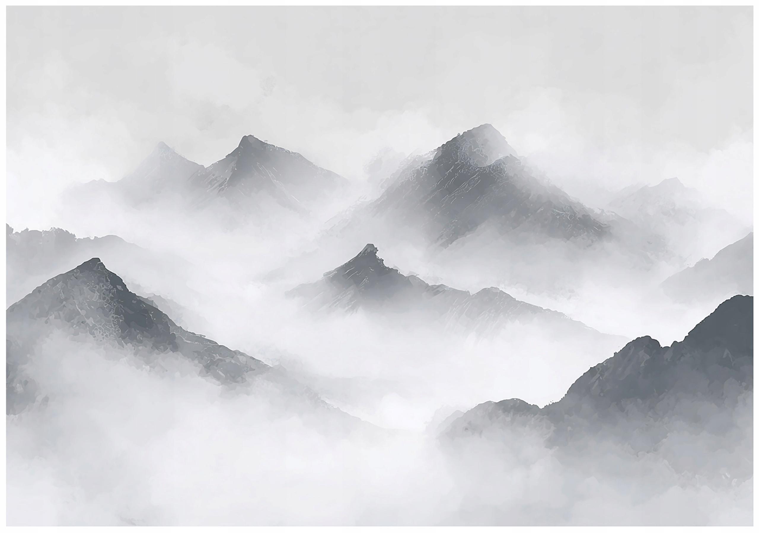 FOTOTAPETE Gebirge Nebel Grau 200x140 cm - Multicolor, Papier (200/140cm) - Wallarena