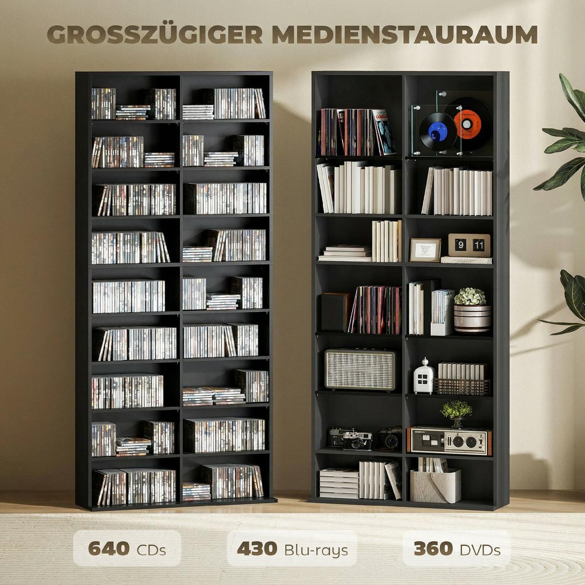 CD-REGAL Spanplatte Schwarz - Schwarz, Holzwerkstoff (24/175/78.5cm) - HOMCOM