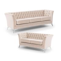 SITZGARNITUR 3+2 Chesterfield Whitby Beige Samt mit silbernen Füßen - Beige/Silberfarben, Holz/Textil (237/78/82cm) - S-Style Möbel