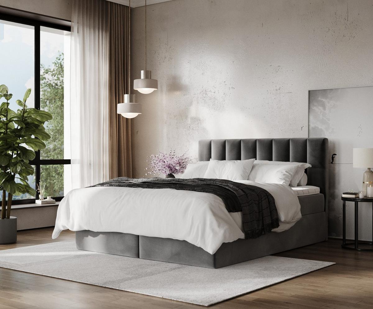 BOXBETT Lusso 200/200 cm Grau im Kronos Stoff - Schwarz/Grau, Holz/Holzwerkstoff (200/200cm) - AltaBeds