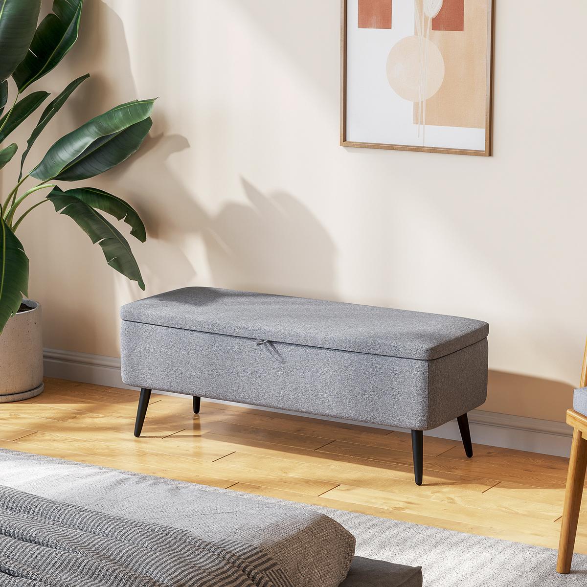 TRUHENBANK mit Stauraum, Leinenoptik für Wohnzimmer, 101x38,5x44,5 cm - Grau, Kunststoff (38.5/44.5/101cm) - HOMCOM