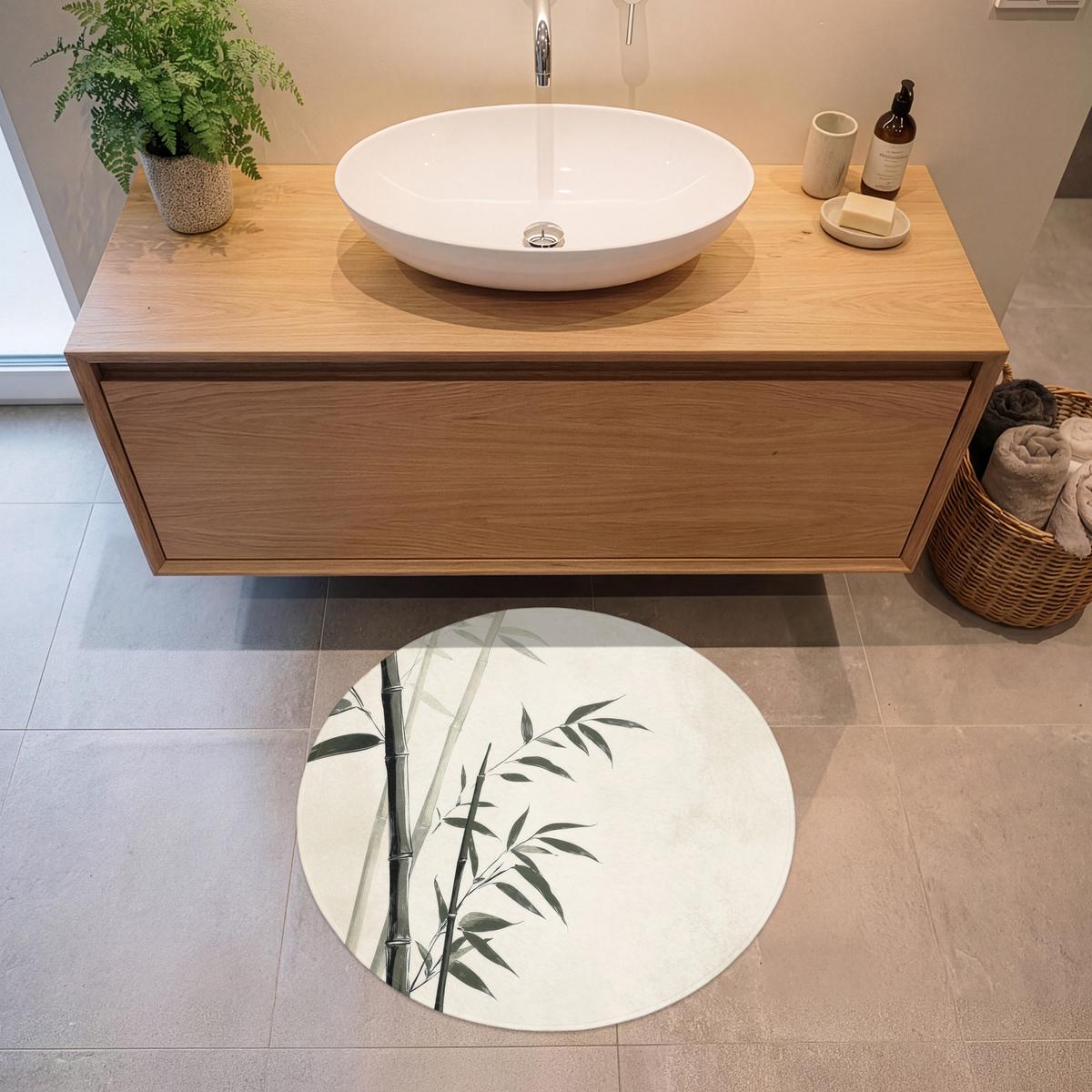 BADEMATTE Japandi - Bambus - Beige Badvorleger 70x70 cm - Ecru, Textil (70/70cm) - OnlyWow