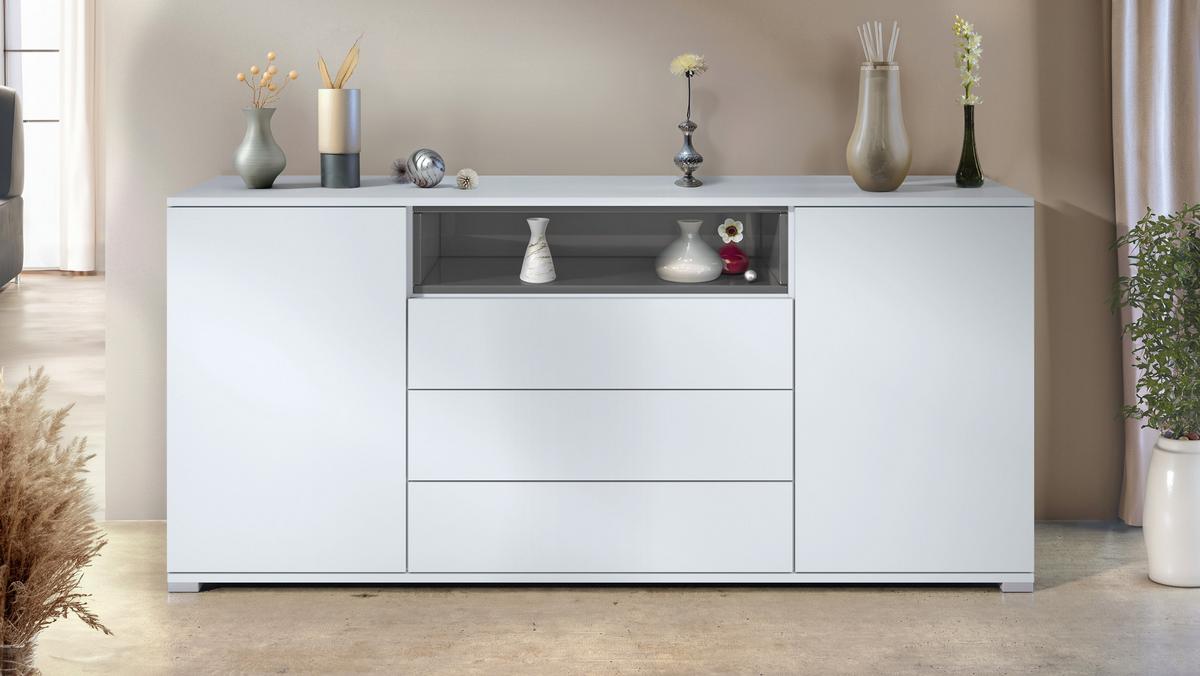 SIDEBOARD Skadu Grau Hochglanz - Grau, Holzwerkstoff (166.5/75.5/35cm) - Vladon
