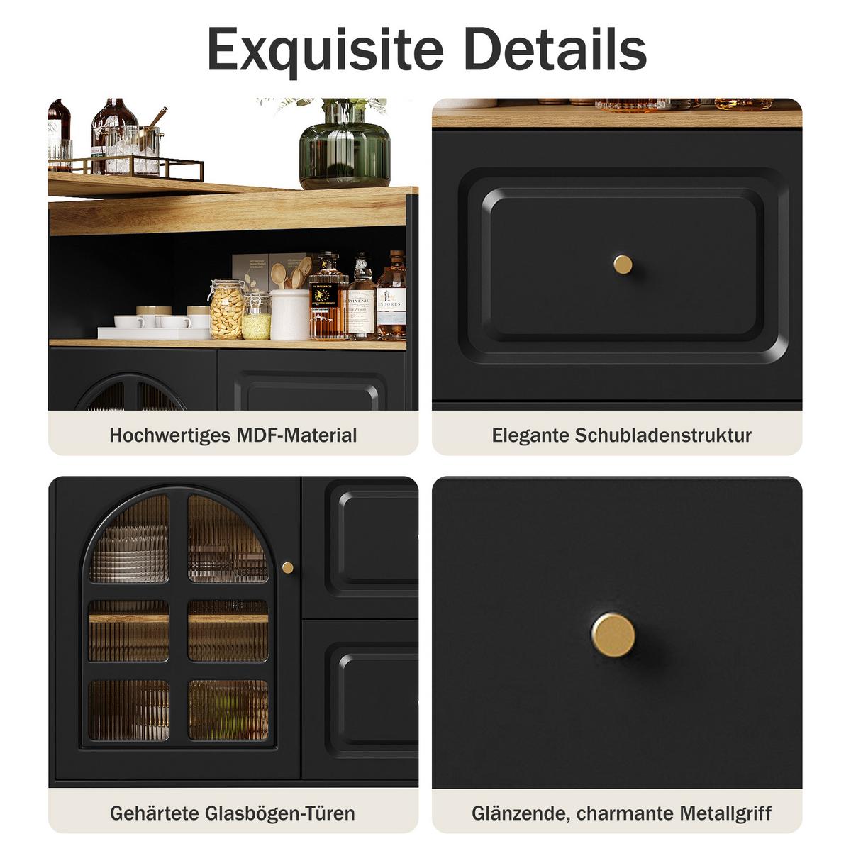 BARTISCH 360° Drehbar Schwarz Ausziehbar Sideboard mit Glastür & Schubladen - Schwarz, Holzwerkstoff (39/138/104cm) - Urban Meuble