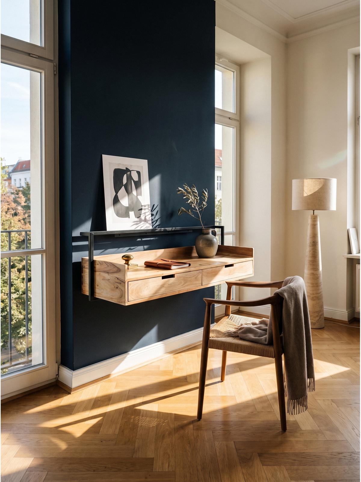 SCHREIBTISCH MURES, Akazie Massivholz, Akazie-Schwarz, 120 x 38 x 37 cm - Schwarz/Akaziefarben, Holz/Metall (38/120/37cm) - KADIMA DESIGN