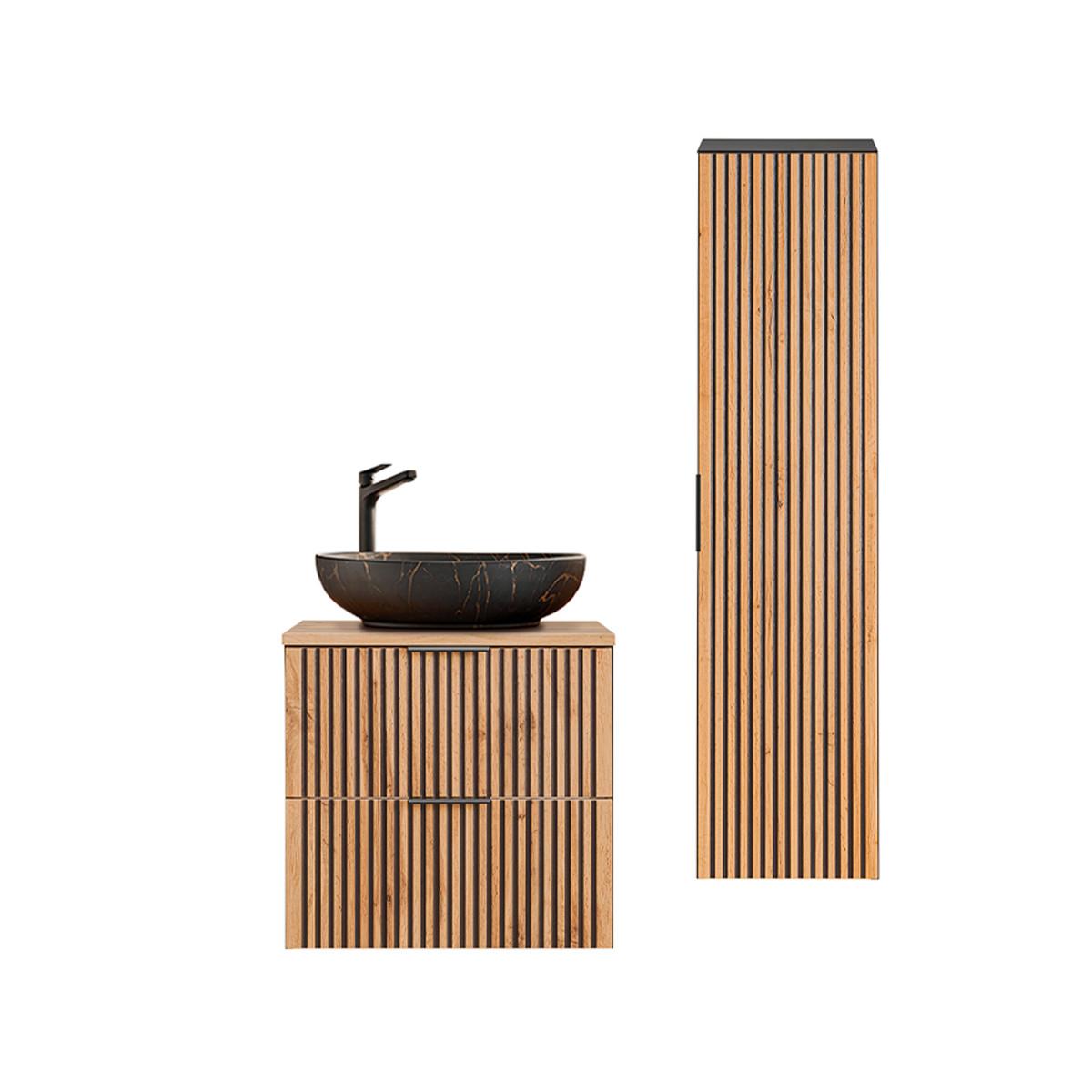 BADMÖBEL 60.6cm Gaia 2er-Set Holz in Eichenoptik und Schwarz - Schwarz, Holzwerkstoff (60.6/59/46cm) - Petits-meubles
