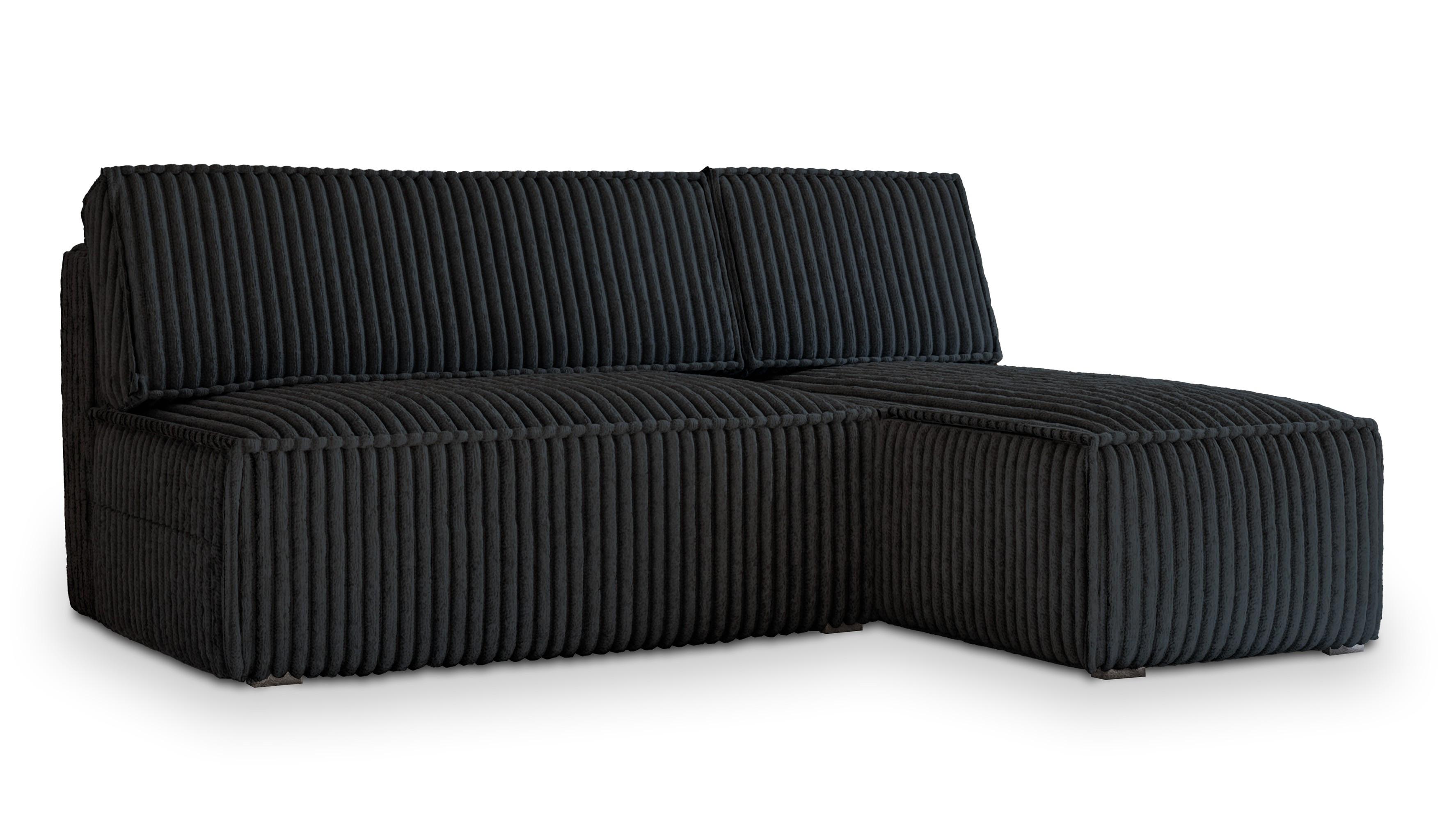 ECKSOFA BRISO T Schwarz Kordstoff mit Schlaffunktion - Schwarz/Grau, Holz/Kunststoff (200/140cm) - MASSENO
