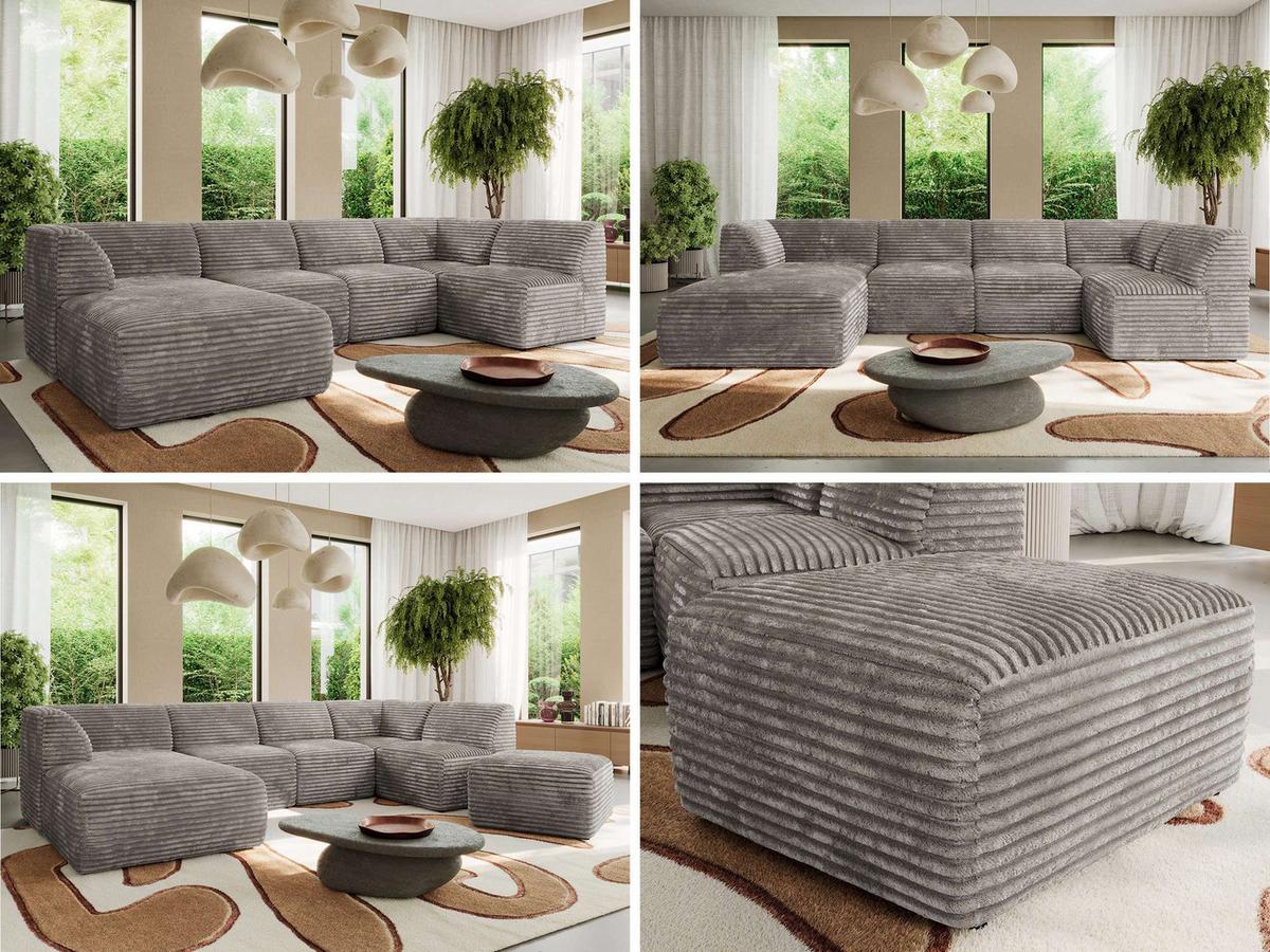 WOHNLANDSCHAFT MODARO U 6M - Hellbraun Cord - Links - Hellbraun/Schwarz, Textil (180/78/345cm) - MKS