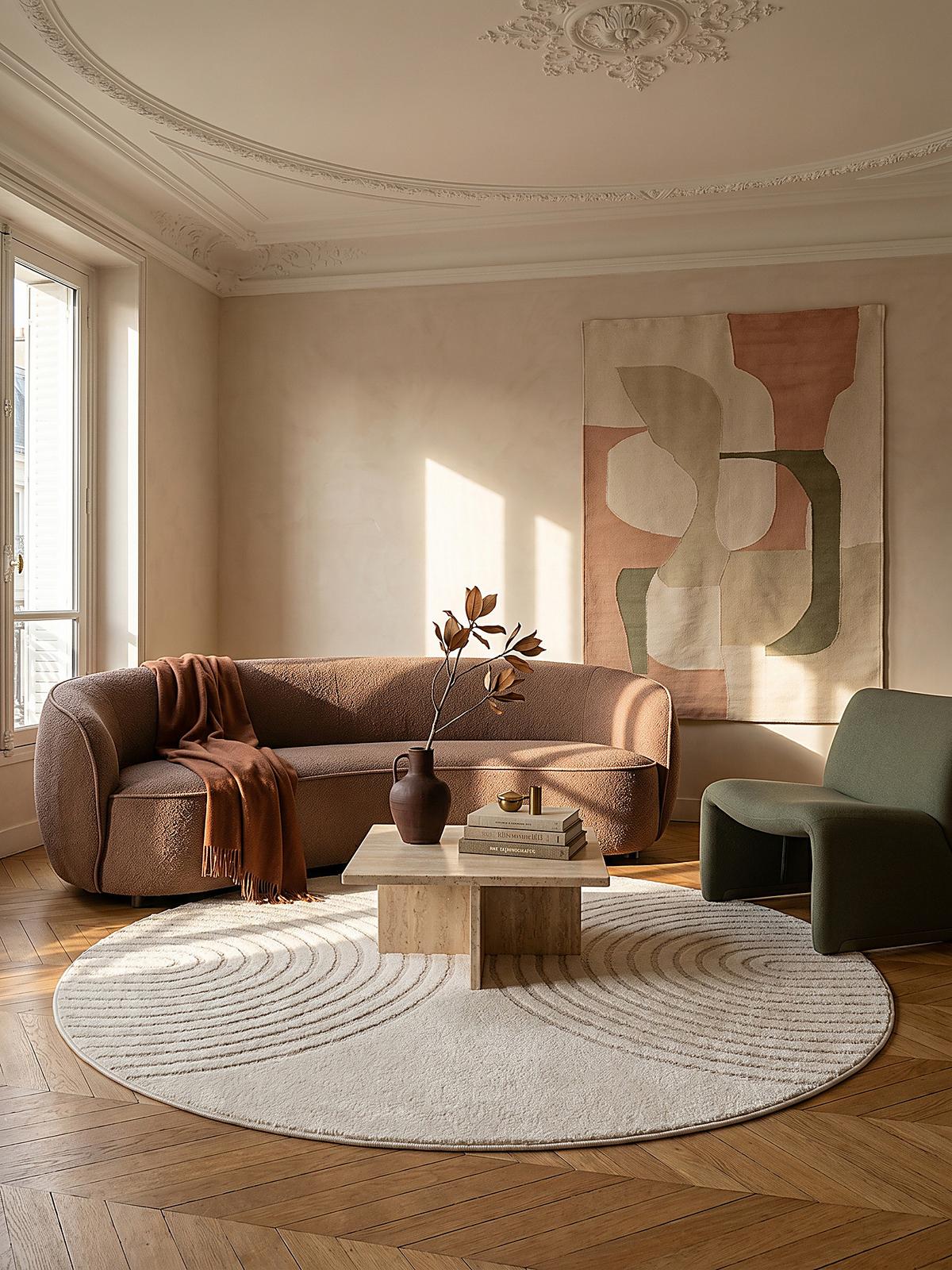 RUNDTEPPICH Geometrisch MUOTA Polypropylen Creme 120 x 120 cm - Beige, Textil (120/120cm) - KADIMA DESIGN