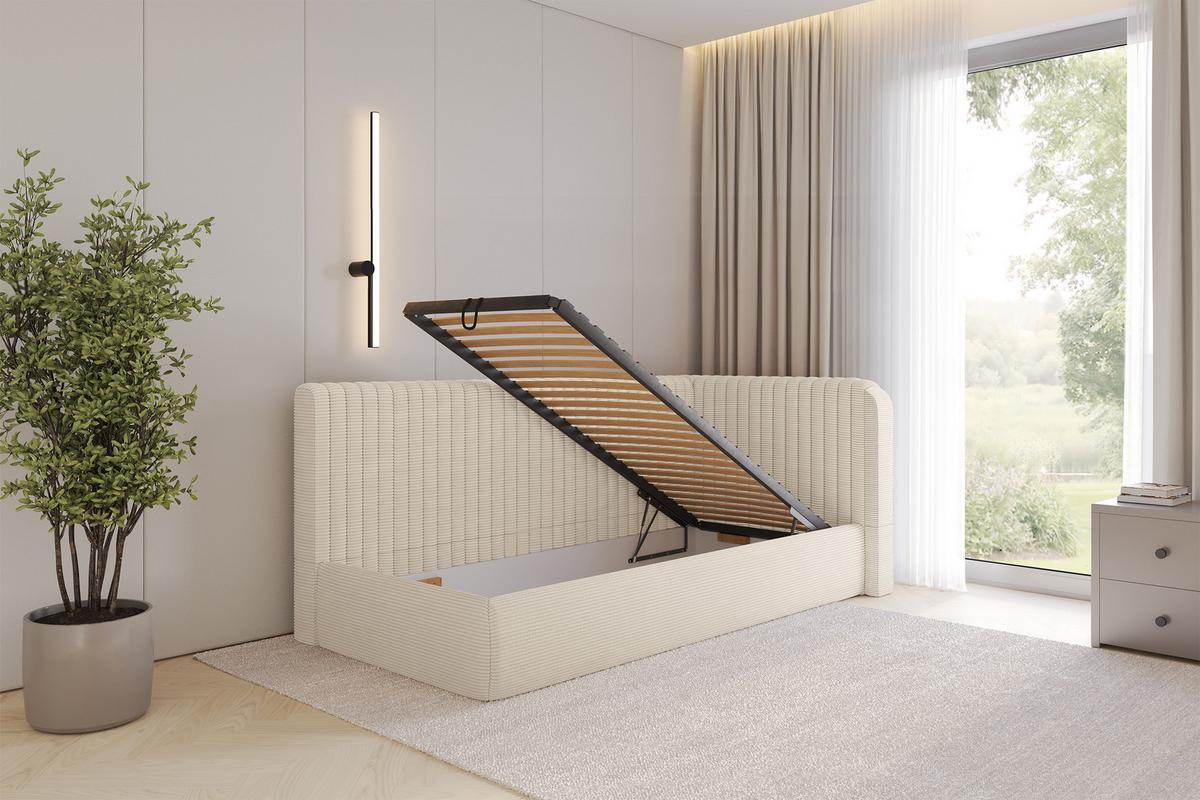 EINZELLBETT Jugendbett mit Bettkasten und Matratze H3/H4, Links - AURY 90x200 Beige - Creme, Holzwerkstoff/Textil (90/200cm) - ALTDECOR