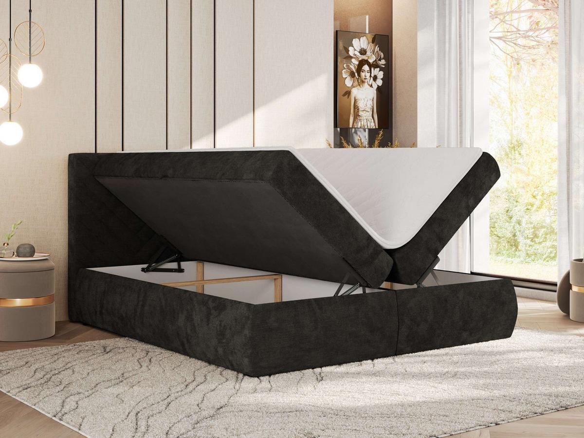 BOXBETT AVERTA 180/200 - Dunkelgrau Schenille glatt - H4 - Dunkelgrau, Textil (180/200cm) - MKS