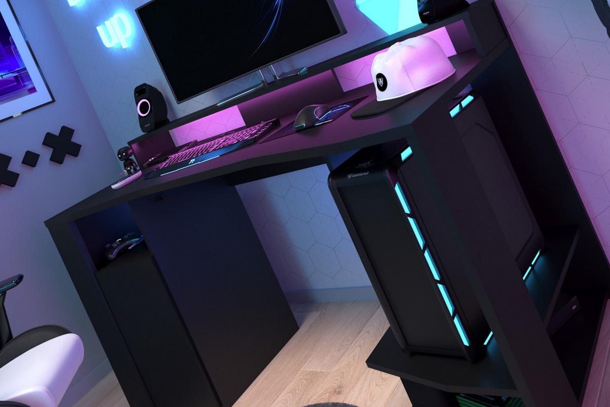 GAMINGTISCH schwarz, Schreibtisch mit Monitorpodest und LED Beleuchtung - Schwarz, Holzwerkstoff (62/152/87cm) - Parisot Meuble
