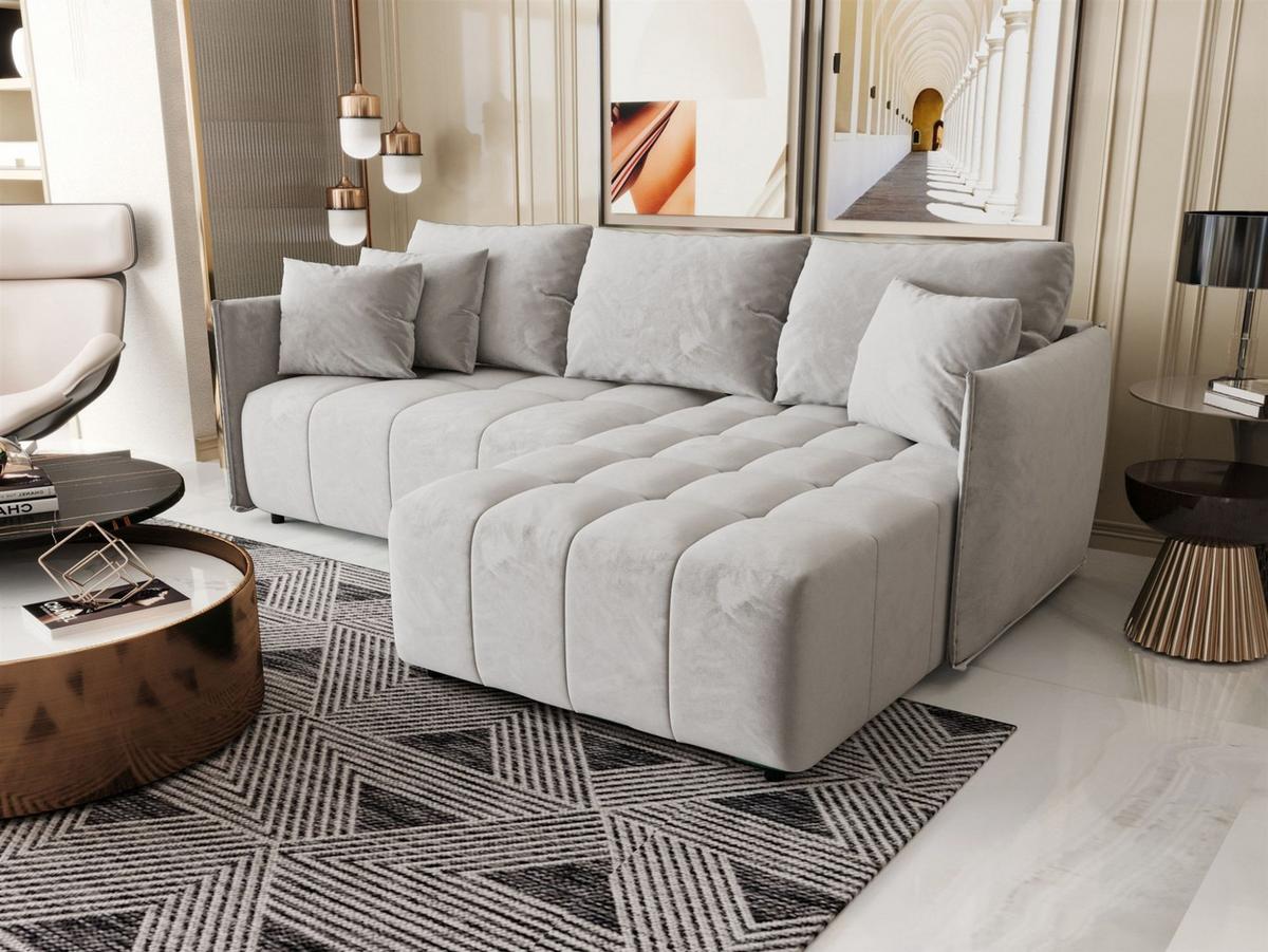 ECKSOFA Treviso - Hellgrau, Holzwerkstoff/Textil (245/185cm) - Fun Möbel