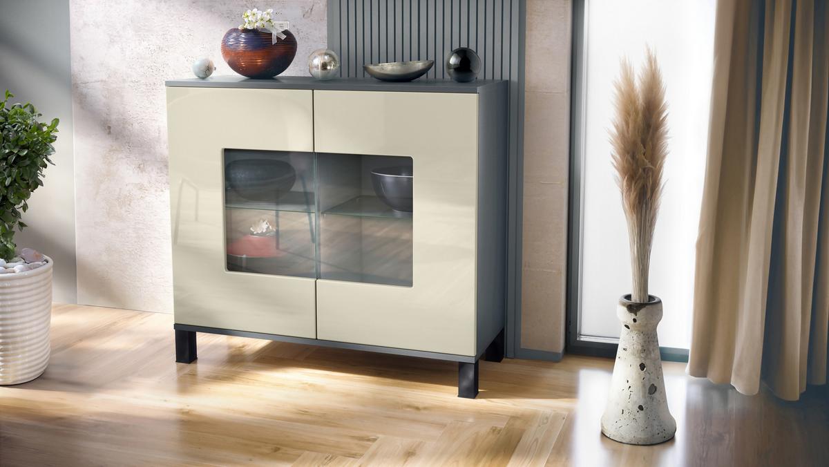 KOMMODE Grömitz Creme Hochglanz - Creme, Holzwerkstoff (92.5/84.5/35cm) - Vladon