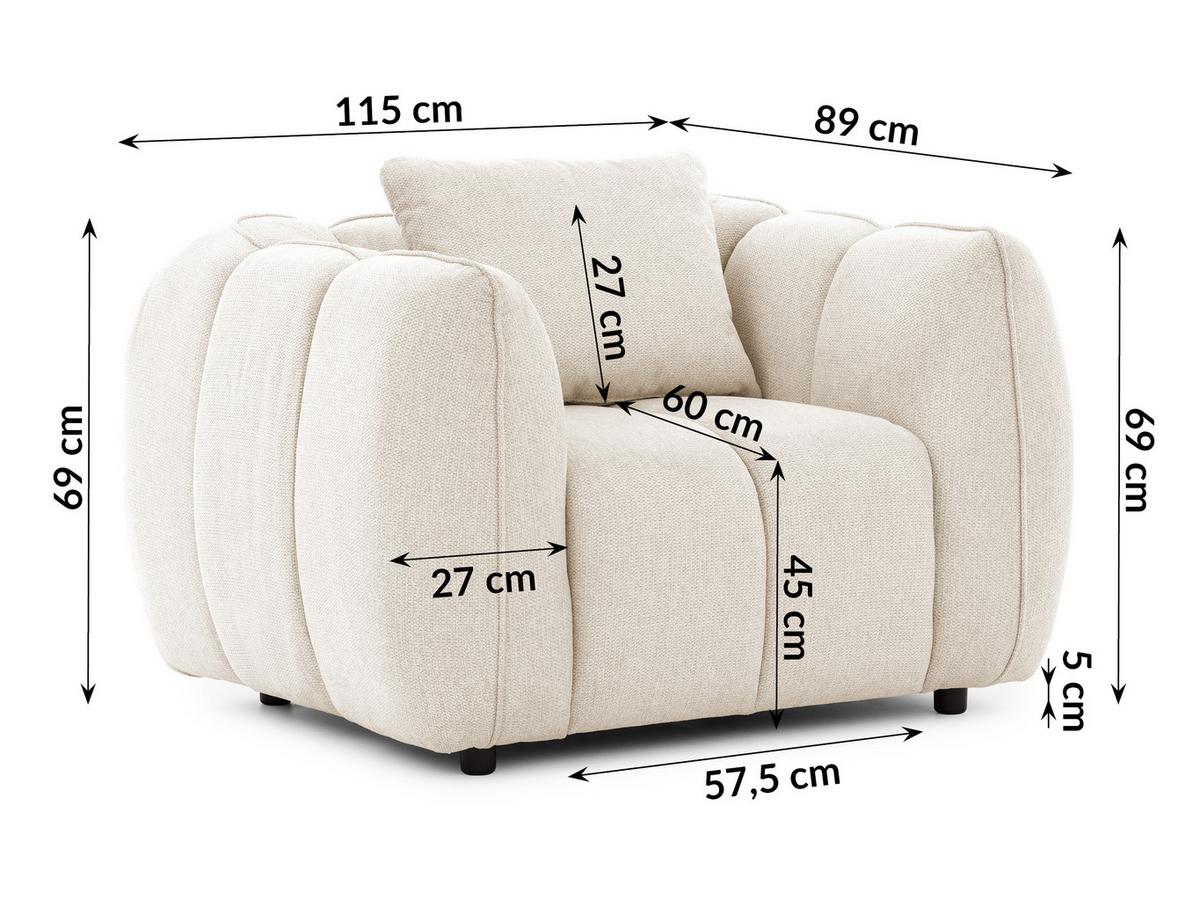 SESSEL Nubira in tief gesteppter Bubble-Optik aus weichem Hellbeige Strukturstoff im modernen Design - Beige/Schwarz, Holz/Kunststoff (115/69/89cm) - S-Style Möbel