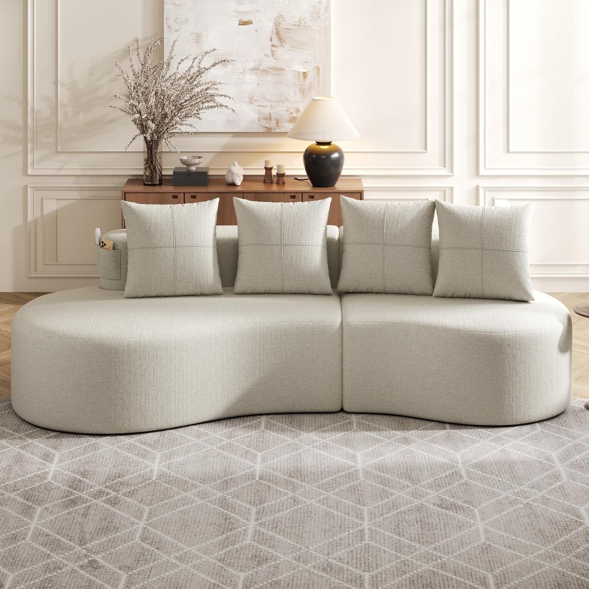 3-SITZER SOFA leinenstoff farbwahl mit getränkehalter & seitentaschen - Beige, Textil (240/63/109cm) - Urban Meuble