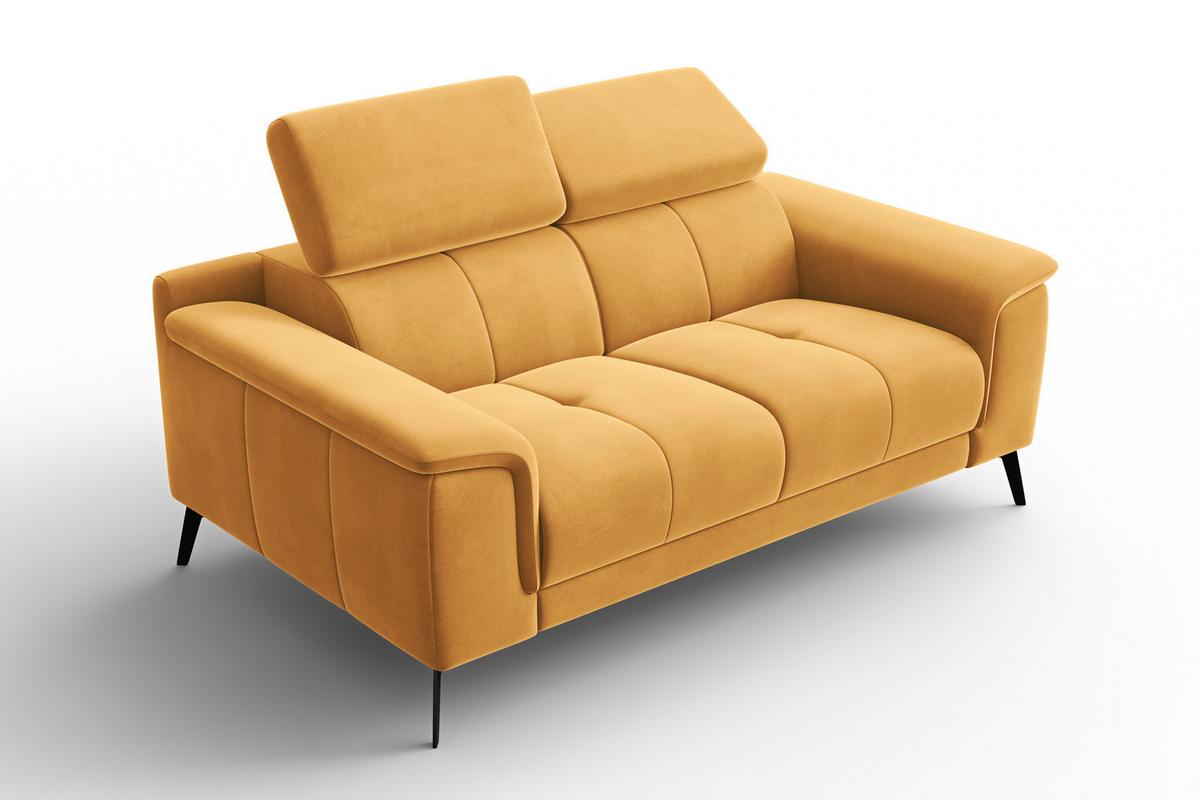 SOFA FIERO 2-Sitzer, Gelber Veloursstoff - Gelb/Schwarz, Holz/Textil (170/82/103cm) - Courtois Laville