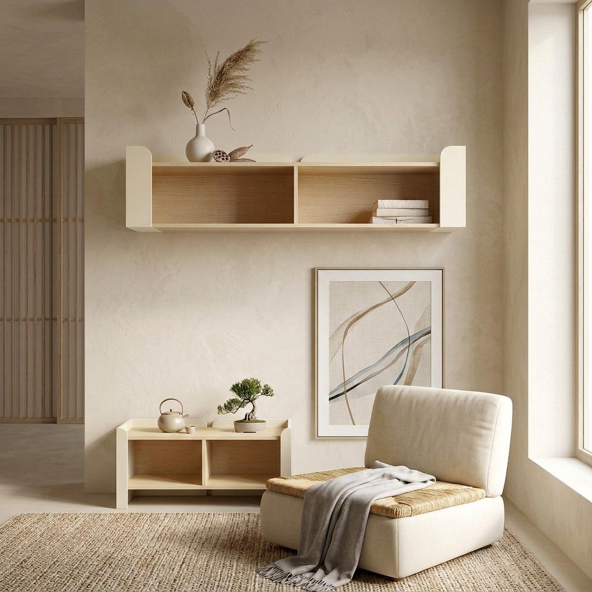 WANDREGAL Sorella mit 2 offenen Regalböden, 130 cm, Macadamia + Eiche Mavelie - Eichefarben/Beige, Holzwerkstoff (130/33/27cm) - Beautysofa