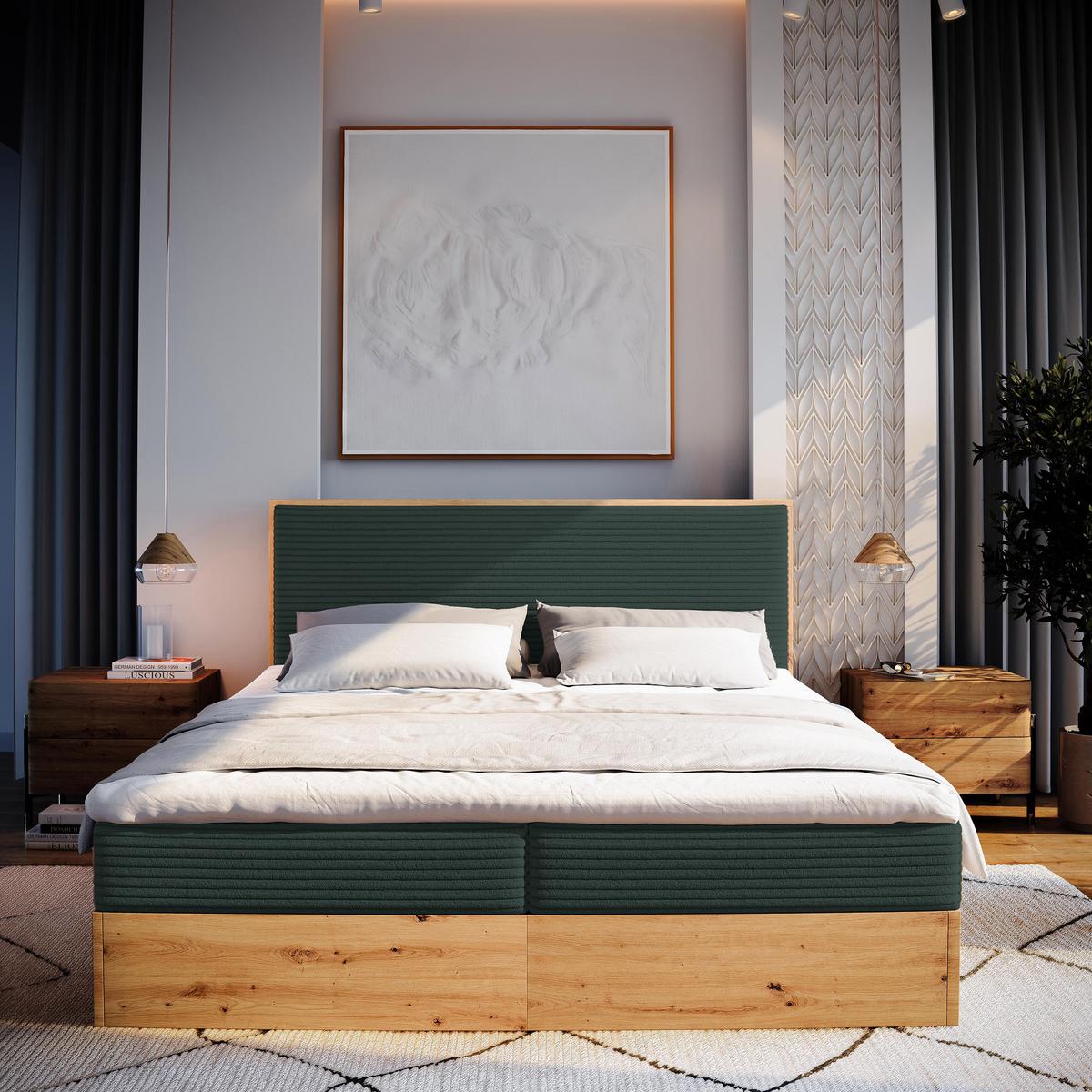 BOXBETT VERDON 180x200 cm mit Matratze und Topper - Grün - Grün, Holz (180/200cm) - MASSENO