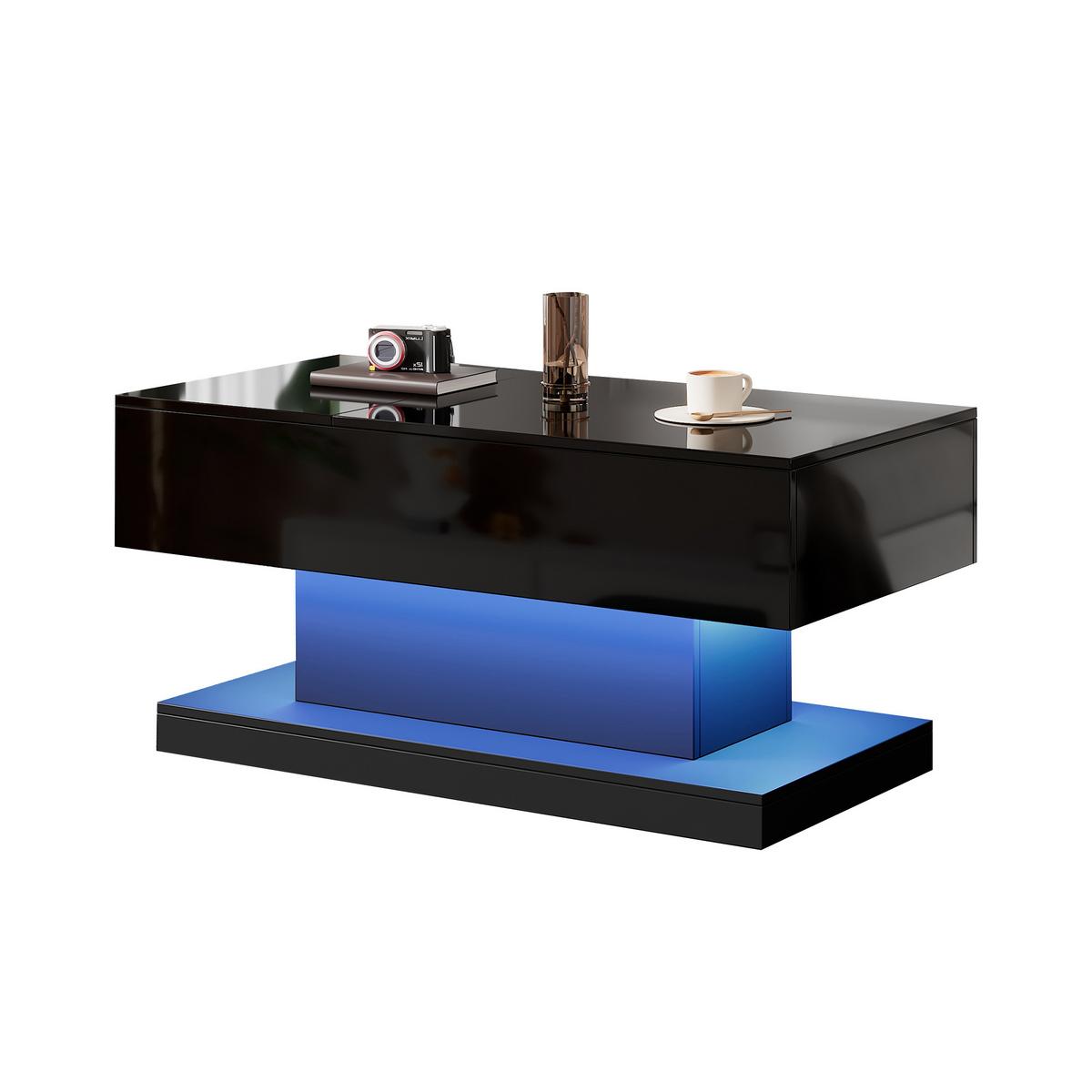 COUCHTISCH Hochglanz Schwarz mit LED Liftfunktion & Stauraum 100×50 cm - Weiß, Holzwerkstoff (50/100/45cm) - Urban Meuble