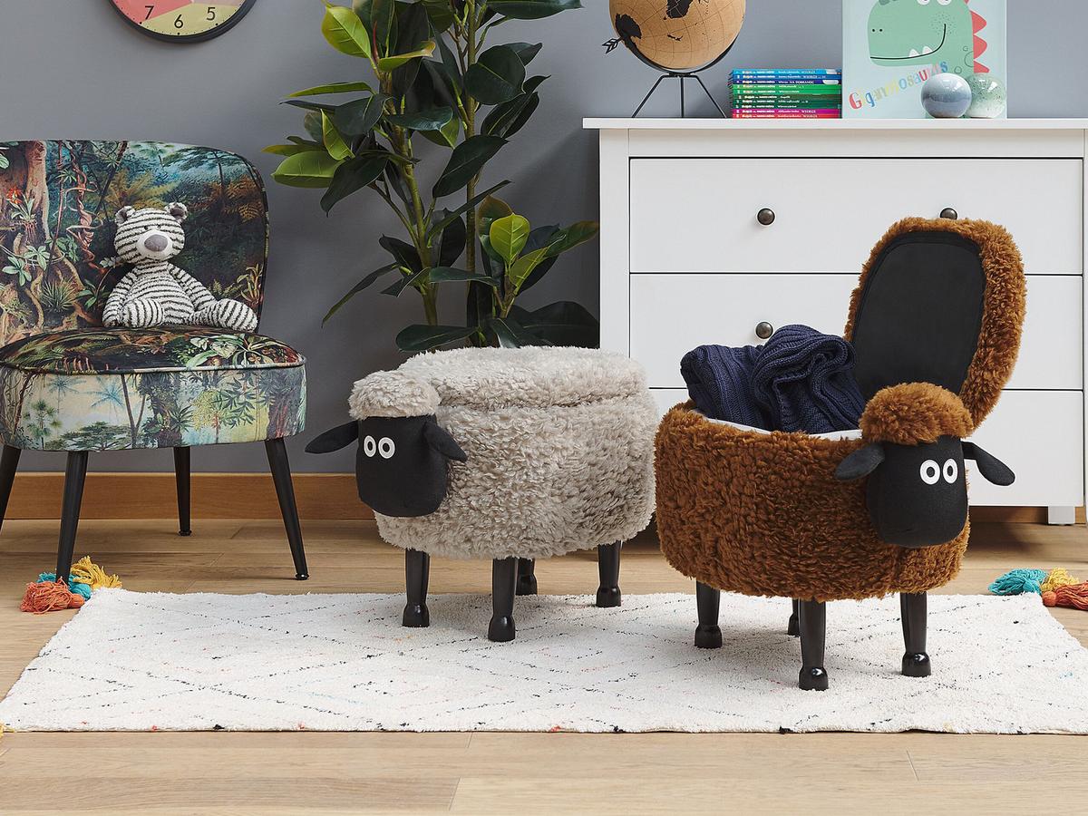 TIERHOCKER Braun Sheep 35/55/40 cm - Braun, Kunststoff/Textil (55/40/35cm) - Beliani