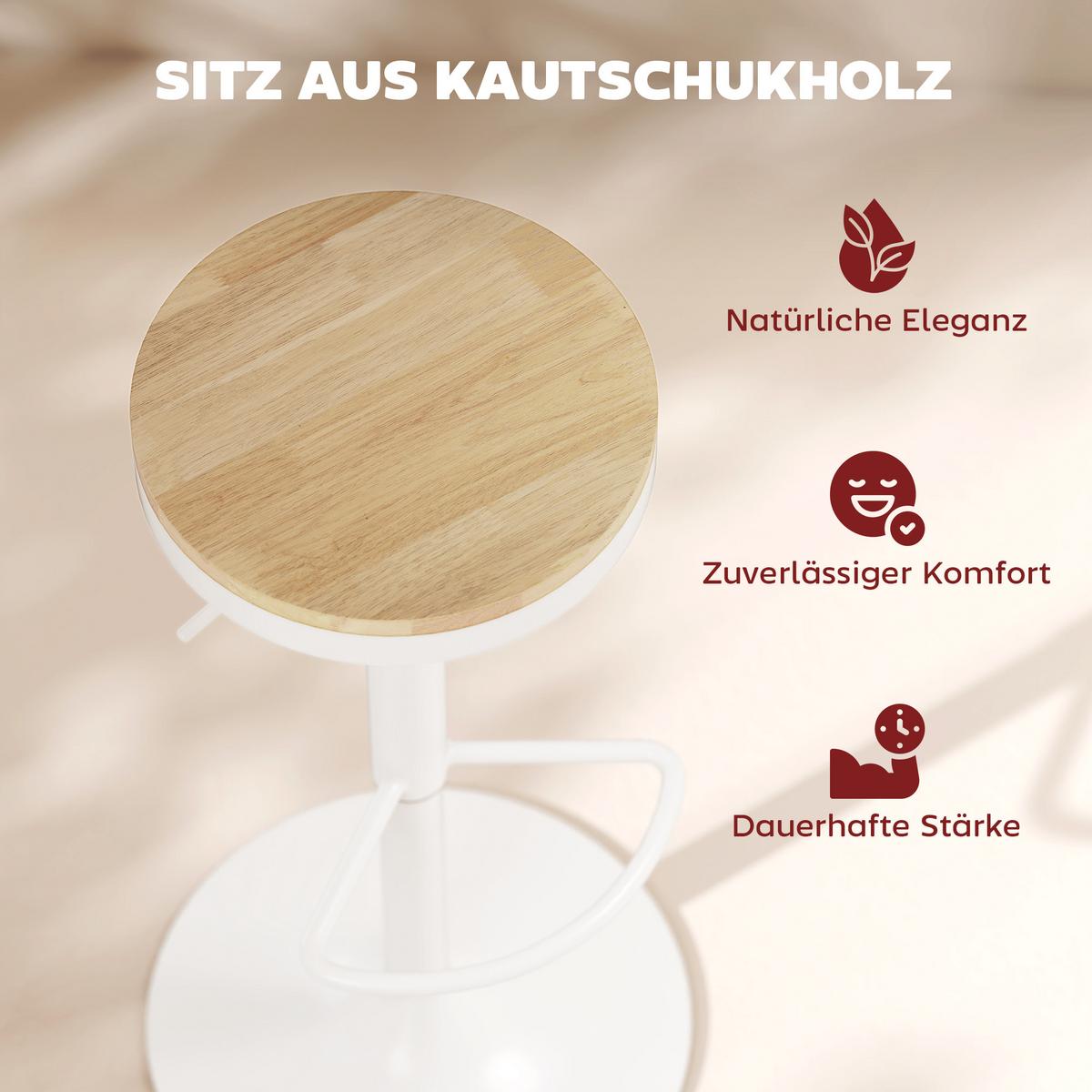 BARHOCKER SET 2 TLG. aus Gummibaumholz Stahl Weiß - Naturfarben/Weiß, Holz/Metall (38.5/80/38.5cm) - HOMCOM