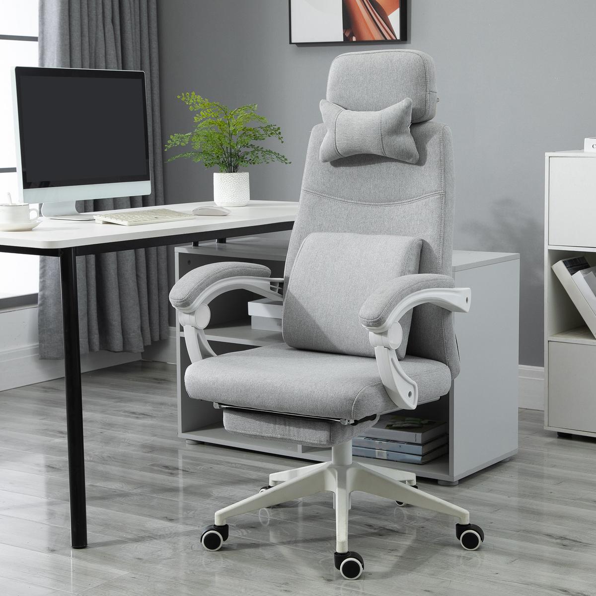 BÜROSTUHL Gamingstuhl Ergonomisches Design Polyester Schaumstoff Kunststoff - Grau, Kunststoff (68/117/62cm) - Vinsetto