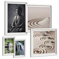 BILDER SET 5er Set - 50x50 cm & 20x30 cm & 40x60 cm Weißer Rahmen - Fußabdruck eines Astronauten auf dem Mond - Weiß, Kunststoff (40/60cm) - TULUP