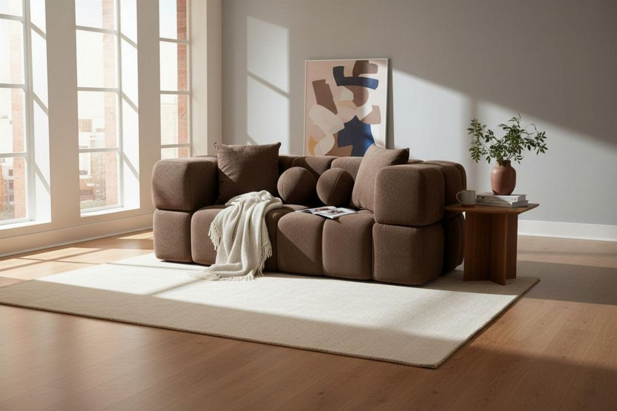 SOFASET Vega 3-2 Inkl. Hocker - Dunkelbraun, Holzwerkstoff/Textil (250/77/103cm) - Fun Möbel