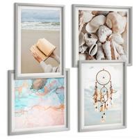 BILDER SET 4er Set - 50x50 cm & 40x60 cm Silberner Rahmen - Boho-Buch mit Muscheln - Silberfarben, Kunststoff (50/50cm) - TULUP