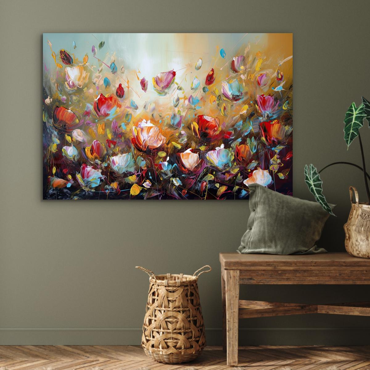 METALLBILD Blumen - Kunst - Natur - Ölgemälde Deko Groß 120x80 cm - Multicolor, Metall (120/80cm) - MuchoWow