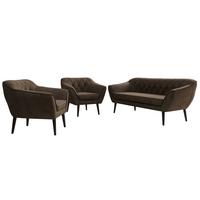 SITZGARNITUR PIRS 3+1+1 - Braun Velvet - Schwarze Beine - Dunkelbraun/Schwarz, Holzwerkstoff/Textil (180/75/74cm) - MKS