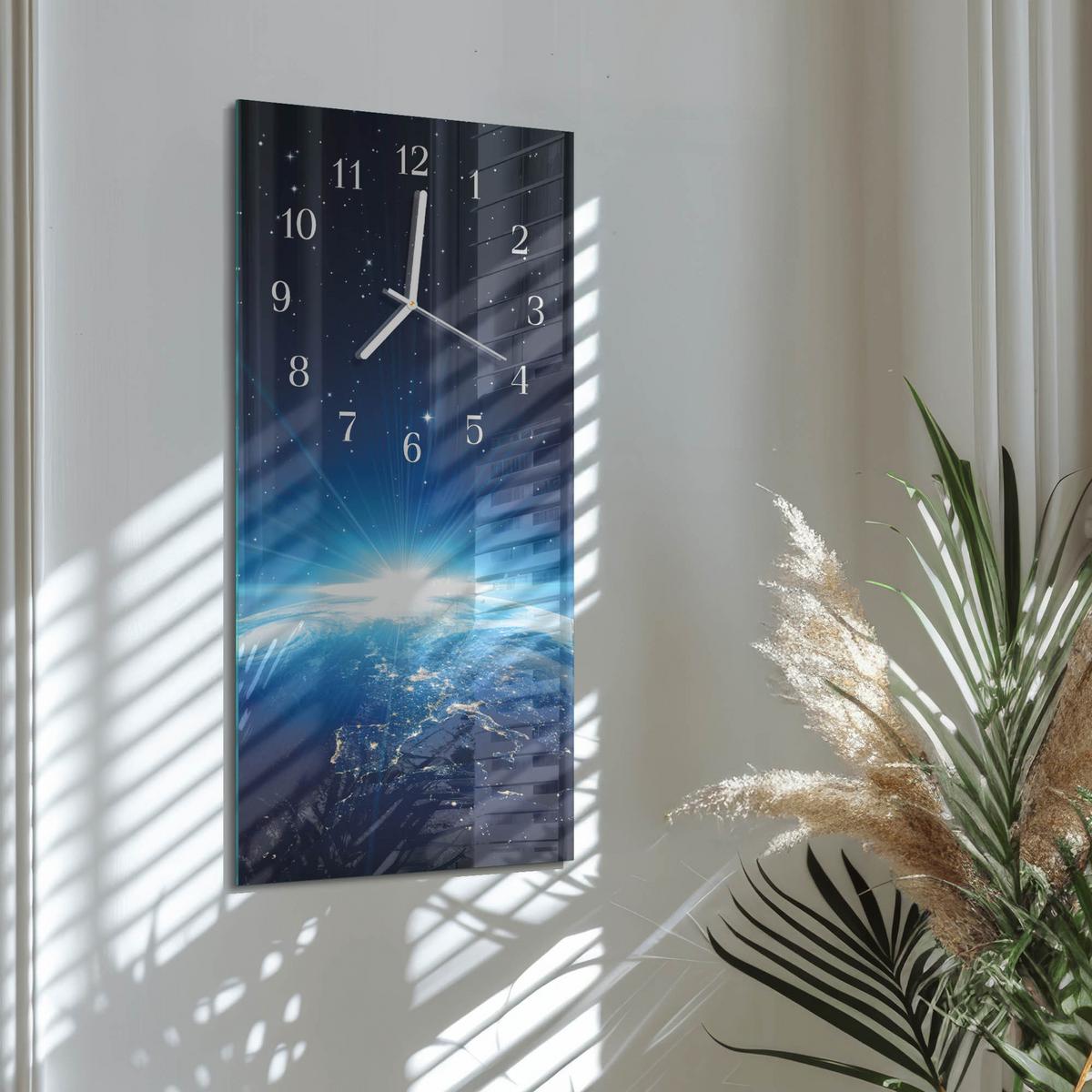 WANDUHR aus Glas 30x60 cm - Erde Weltall - Blau, Glas (30/60/0.4cm) - TULUP