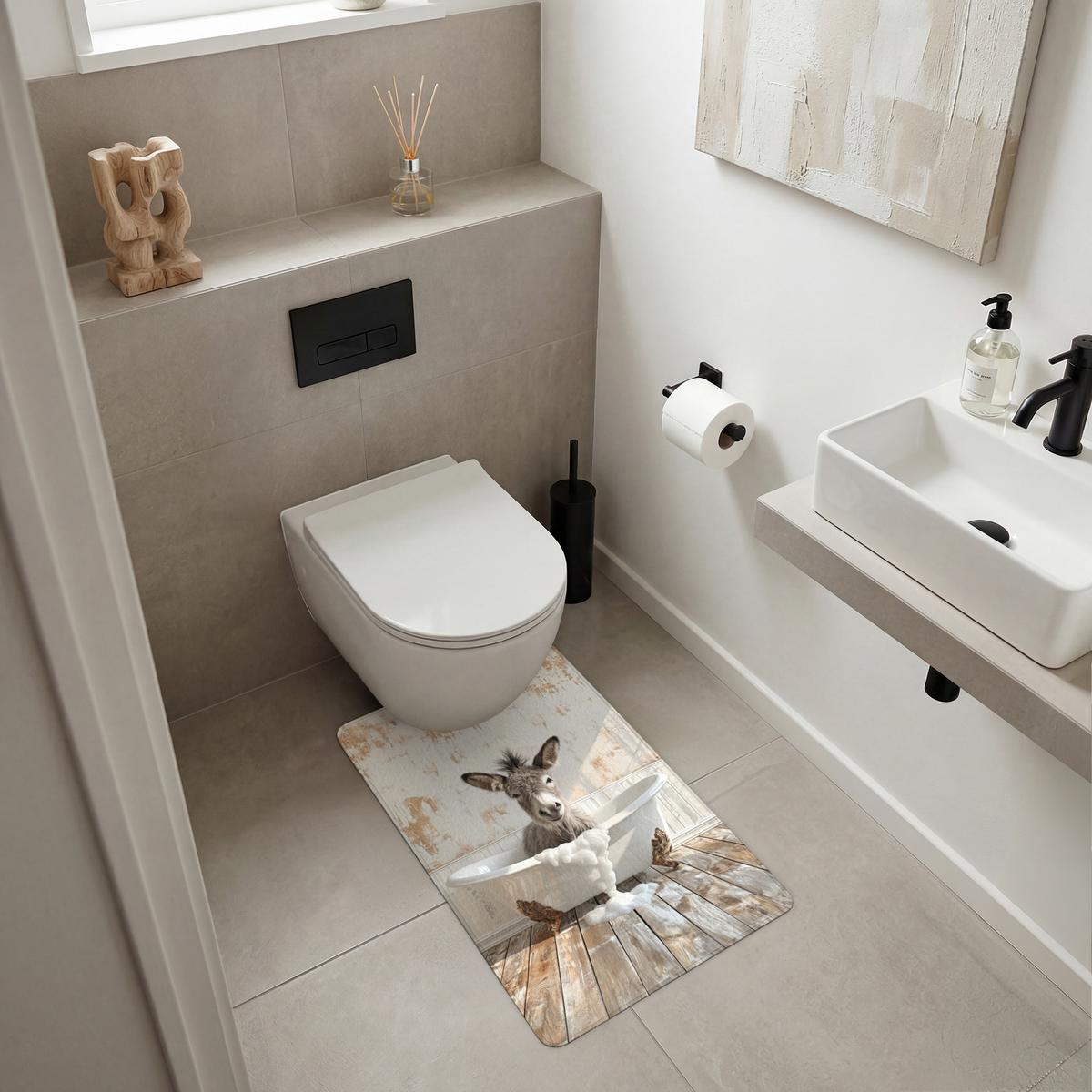 WC-VORLEGER Esel - Tiere - Badewanne - Schaumstoff WC Teppich 50x80 cm - Creme, Textil (50/1cm) - OnlyWow